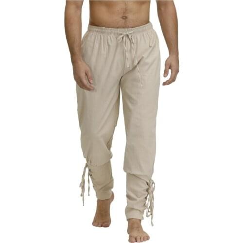 Pirate Pants for Men Medieval Ankle Pants Viking Renaissance Pirate Costume Lace Up Tapered Banded Navigator Casual Trousers