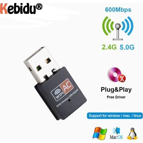 WiFi Adapter 2.4GHz 5GHz 600Mbps USB Adapter WiFi Antenna Dual Band 802.11b/n/g/ac Mini Wireless Computer Network Card Receiver