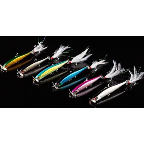 Wokotip 1pcs Propeller Minnow Fishing Lure 9g/90mm 11.5g/100mm Sinking Pencil Artificial Hard Bait Feather Hook Fishing Lures