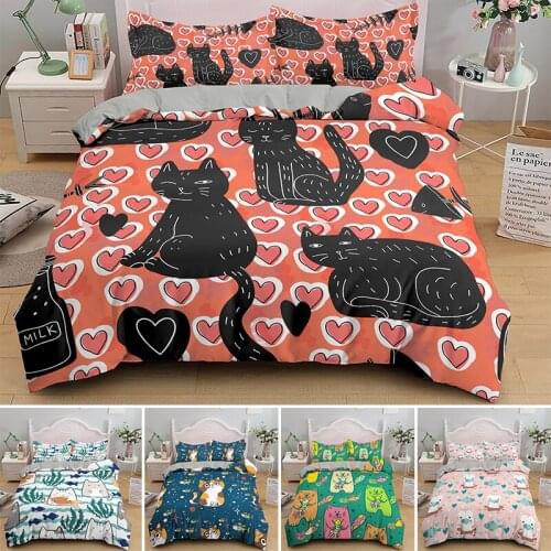 Funny Cartoon Cat Duvet Cover Sets Single Double Queen King Size Bedding Set 2/3PCS With Pillowcase Bedclothes Drop Shipping