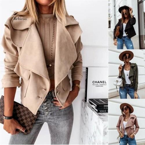 Suede Short Jacket Coats for Women Autumn Winter Soild Casual Button Woman Jacket Outerwear