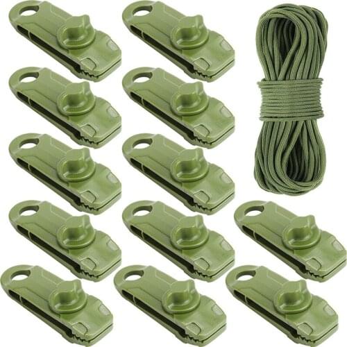 Tarp Clips 12Pcs Heavy Duty Lock Grip Tent Clip Tarp Clamps Shark Tent Fasteners Clips Holder with 49Ft Camping Paracord