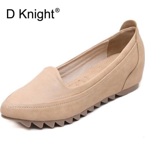 Ladies Casual Pointed Toe Slip-on Height Increasing Flats Plain Solid Shallow Mouth Women Loafers Flats For Women Big Size 31-42
