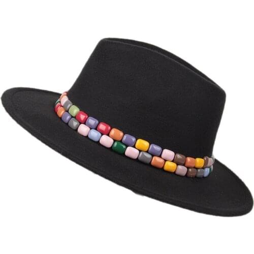 Women Fedora Hat Acrylic Gems Wide Brim Jazz Church Cap Handmade Panama Sun Top Hat 2Size