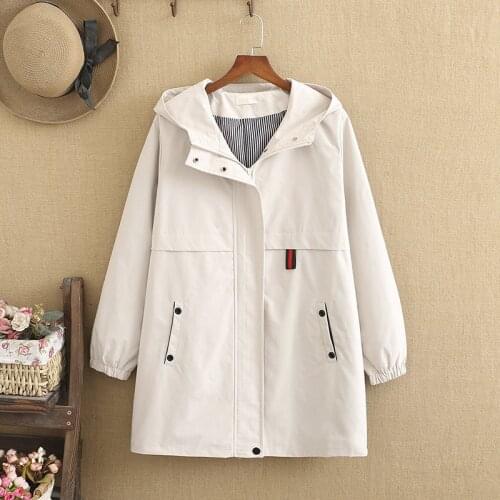 Women plus sizes Coat Cotton hooded overalls with multiple pockets mid-length trench coat for women under 220 pounds in spring
