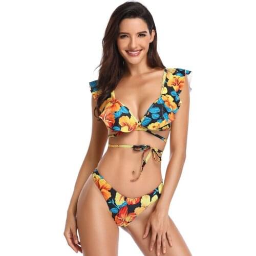 15 Colors Women Bikini Suits 2020 Swimming Suit For Women Bandeau Low Waist Swimsuit Printing Patchwork Bikini Set Bathing Suit