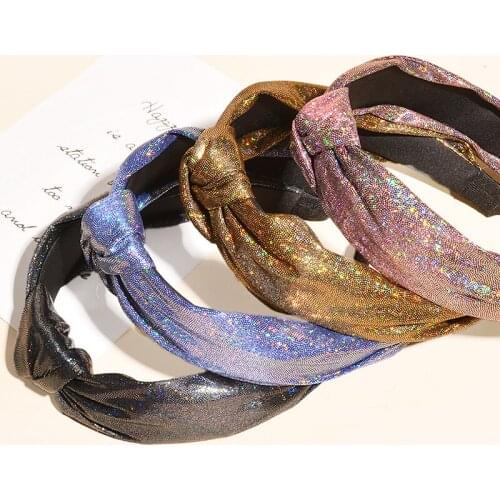 2021 Fashion Women Bright Silk Knotting Hairhoop Hair Accessories Rainbow Color Shiny Hairbands Wash Face Wide-brimmed Headwear