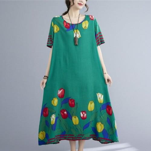 Holiday Outdoor Travel Casual Beach Style Dress Thin Soft Cotton Satin Loose Summer Dress Print Floral Women Long Maxi Dress
