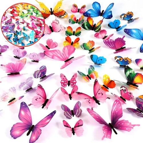12Pcs/Lot 3D DIY Multicolor Butterfly Wall Sticker Free Glue Kids Baby Rooms Kitchen Home living room Decoration Accessories