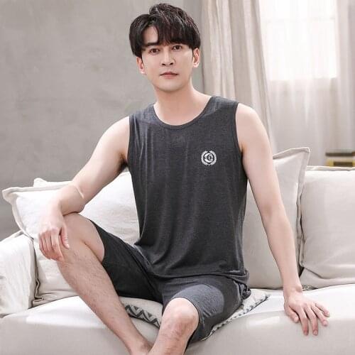2021 Summer Plus Size Sexy Sleeveless Vest Modal Pajama Sets for Men Korean High Quality Sleepwear Pyjamas Male Homewear Clothes