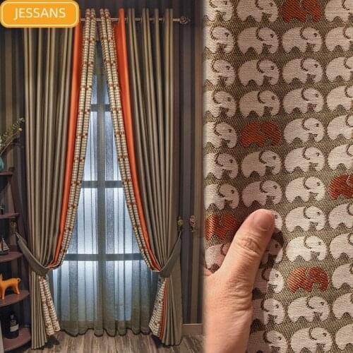 2021 High-end American New Animal Print Stitching Blackout Curtains for Living Room Floor Bedroom Custom Finished Gauze Curtains