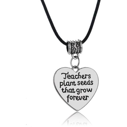 24PC/Lot Leather Rope Heart Pendant Necklace Teachers Plant Seeds That Grow Forever Charm Jewelry Teachers Day Souvenir Gifts