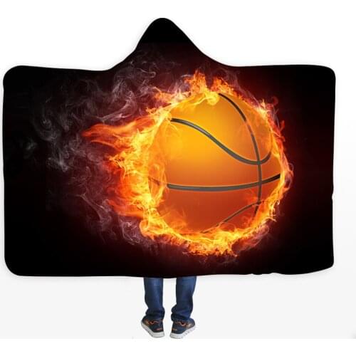 3D Digital Printing Hooded Blanket Basketball Football Soccer Cloak Blanket Hoodies Adults Warm Fleece Wearable Throw Blankets