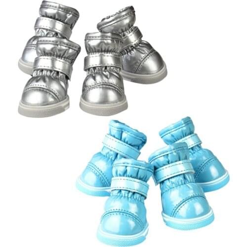 4 Pcs/Sets Autumn and Winter Pet Snow Boot Dog Boots Casual Dog Shoes Pet Slip-resistant Leather Waterproof Shoes For Small Dog
