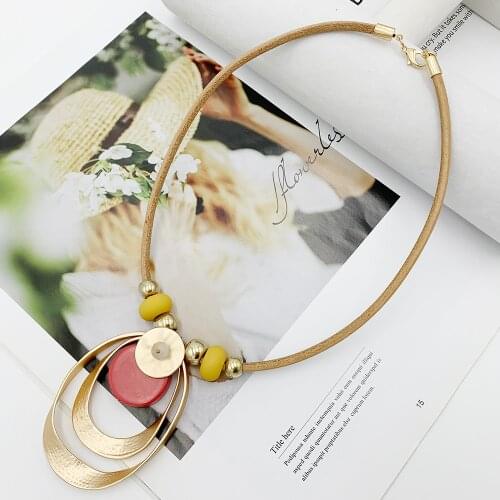 BOHO Luxury Black Alloy Pendant Necklace Big Circle Round Geometrical Shape Necklace Women Jewelry Accessories Gifts