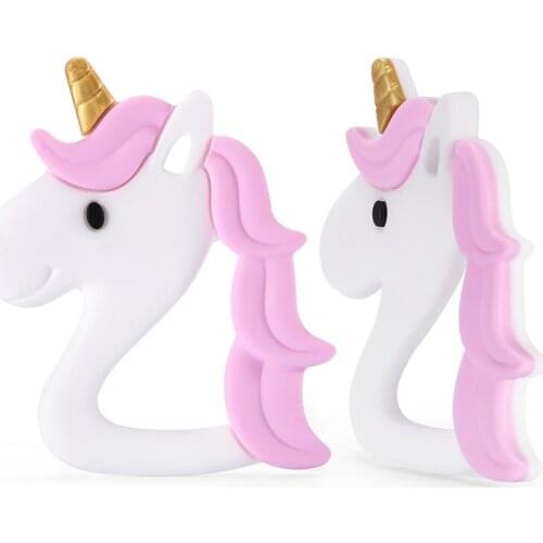 Chenkai 5PCS Silicone Unicorn Teether Baby Cartoon Cute Teether For DIY Baby Nursing Chewing Teether Chain Pendant Necklace Toy