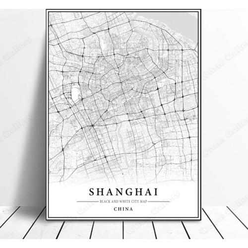 Black and White China City Map The Shanghai City Map Poster HD Print Wall Art Canvas Nordic Landscape Painting for Home Decor