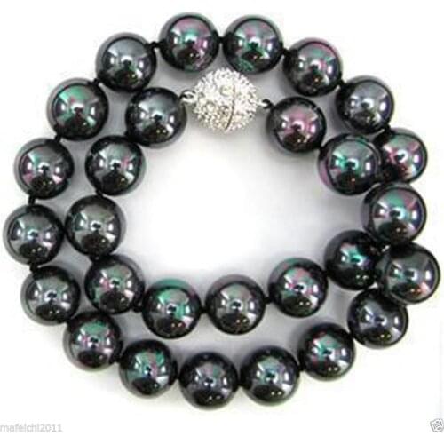 10mm Black AB South Sea Shell Pearl Necklace 18" AAA