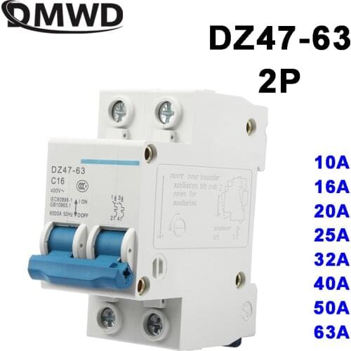 DMWD DZ47-63 10A 16A 20A 25A 32A 40A 50A 63A 2P AC 400V Mini Circuit Breaker MCB Cutout Switch Breaker Switch Chopper