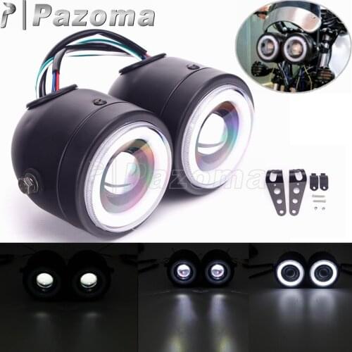 Motorcycle LED Double Head Light Retro Motorbike Headlight Twin Headlamp w/Brackect For Harley Softail Chopper Bobber Cafe Racer