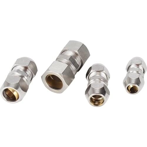 Compression Ferrule Tube Fitting 4-16mm Brass Pipe Double Card Set Copper Joints Tubing Nut Lock Double Straight