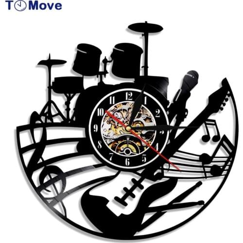 Guitar Player Music Vinyl Record Clock Rock Guitar and Drum Kits Wall Clock Music Instrument Guitar Home Decor Rock n Rock Gift
