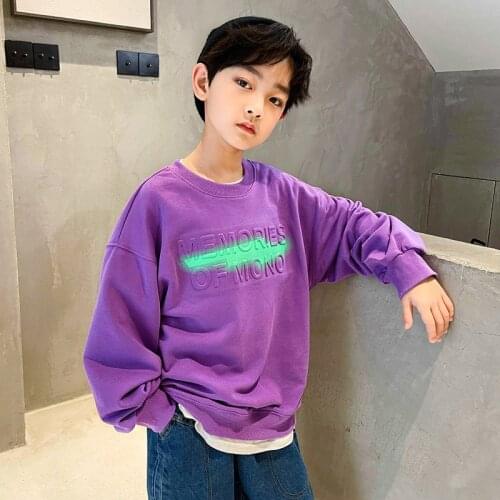 New Fashion Kids Tops Spring Fall Children Boys Letters Sweatshirts Cotton Purple Yellow Tops Kids Pullover Clothes 6 10 12 14Y