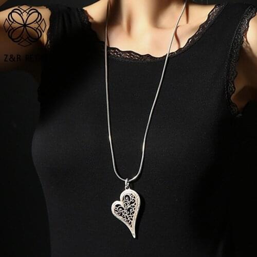 Hollow Heart Long Neck Pendants with Beads Chains Suspension Necklace Costume Jewelry for Women Vintage Aesthetic Accessories