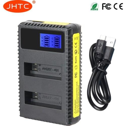 JHTC 1Pc Gopro Hero 4 AHDBT-401 Battery Charger USB Dual LCD Charger Battery case For GOPRO4 AHDBT401 Action camera accessories