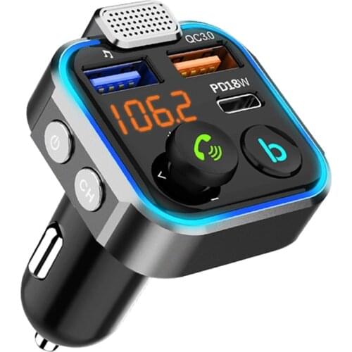 JINSERTA Car Bluetooth 5.0 FM Transmitter One Key Bass Mp3 Player Large Microphone USB Music Play USB QC3.0 PD20W Quick Charger
