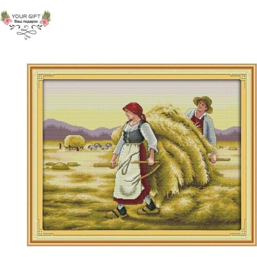 Joy Sunday Good Harvest R697 14CT 11CT Counted and Stamped Home Decoration Farmer Wheat Needlework Embroidery Cross Stitch kits