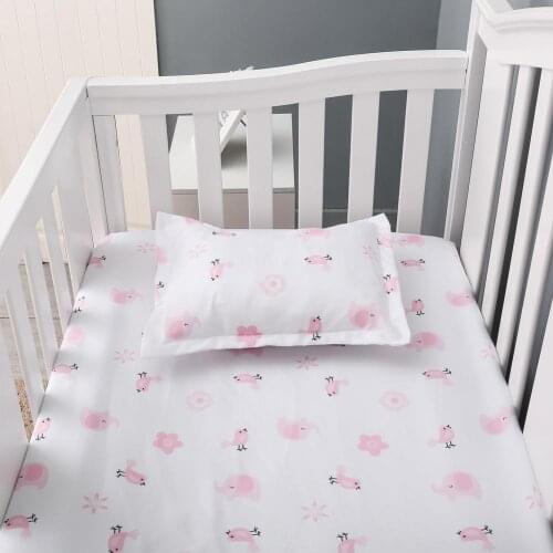 3Pcs Cotton Crib Bed Linen Kit For Boy Girl Baby Bedding Set Includes Bed Quilt/bed Cover/bed Skirt Cute Cartoon Elephant Print