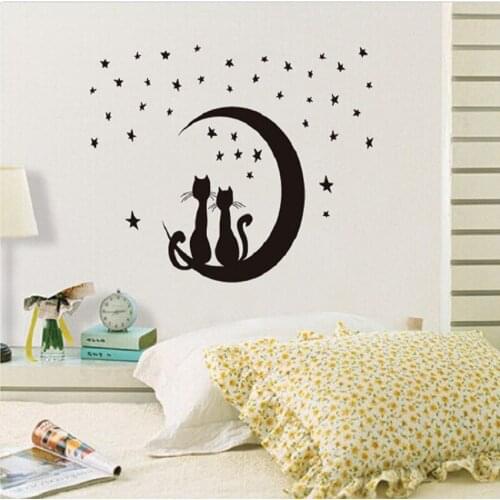 Creative stickers couple cat on the moon wall decal mural Nordic style for living room bedroom diy home decoration art wallpaper