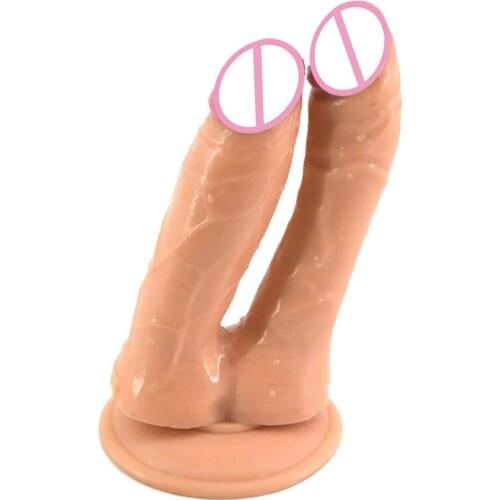 Soft Realistic Penis Adult Masturbator Vagina Anal Sex Double Dildo Big Dick Lesbian Erotic Toys Suction Cup Dildo For Women