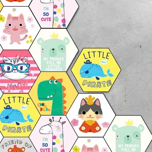 Wall Stickers Floor Mat for Kids Room Hexagon Anti Slip Waterproof PVC Decorative Cartoon Animals Sticker Decal Mural Home Decor