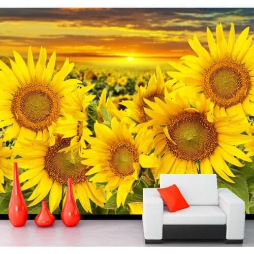 Custom 3d mural,Sunflowers Sunrises and sunsets Flowers wallpaper,restaurant kitchen living room TV sofa wall bedroom wallpaper