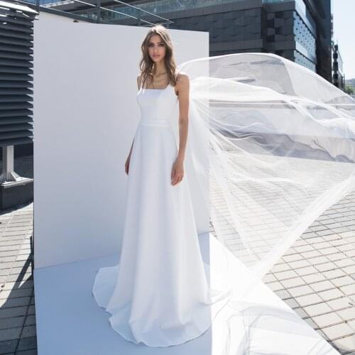 Cheap Jersey Wedding Dress Chic Square Neck Sleeveless Bridal Dresses with Detachable Cape Simple Bride Gowns
