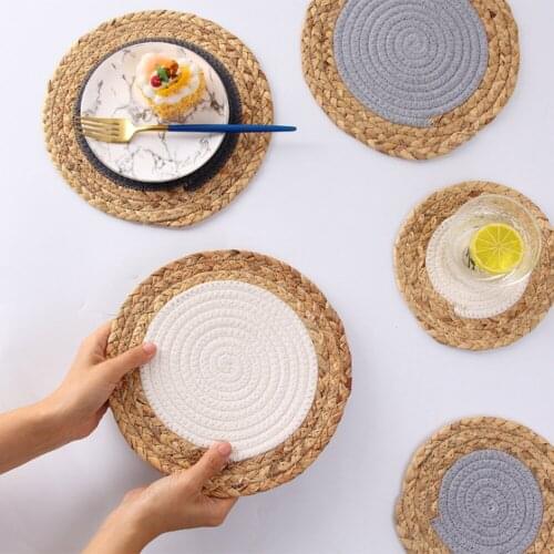Non-Slip Insulation Anti-Hot Placemat Handmade Straw Cotton Rope Woven Placemats Thickened Table Pad For Dinner Decoration