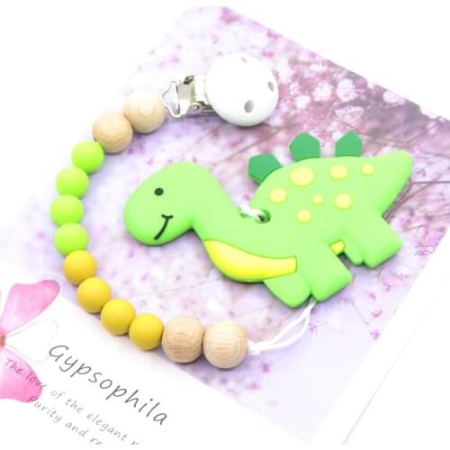 2019 New Dinosaur Silicone Pacifier Chain Pacifier Pearl Baby Pacifier Environmental Pacifier Clamp Dummy Clamp