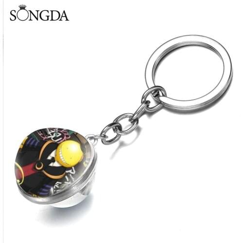 New Cartoon Assassination Classroom Keychains Zinc Alloy Double Sided Glass Metal Key Chain Gifts Graduation Jewelry Accessories