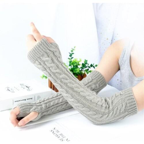Winter Unisex Fingerless Cotton Warm Gloves Men Women Cycling Half-finger Arm Cover Long Elbow Knitted Mittens