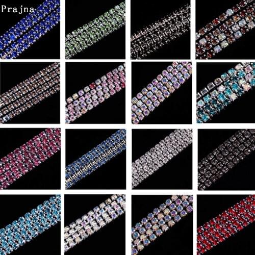 Prajna SS6 SS10 SS12 Rhinestones 1Yard White AB Color Rhinestone Chain Trim Strass For Dress Handwork Crystals Sewn Applique DIY
