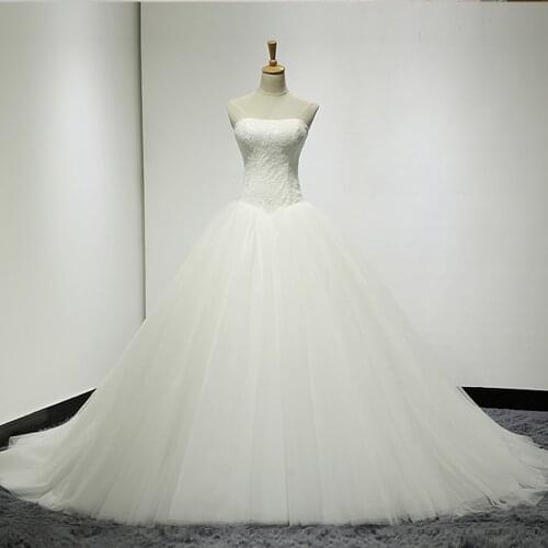 Vestidos De Vasamento Strapless Neck Lace Tulle Ball Gown Wedding Dresses With Picture Veil Plus Size Alibaba Retail Store