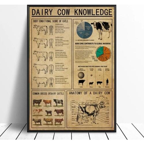 Vintage Dairy Cow Knowledge Canvas Painting Classic Poster Wall Art Pictures Living Room Decor Home Decor Wall Decor Mural