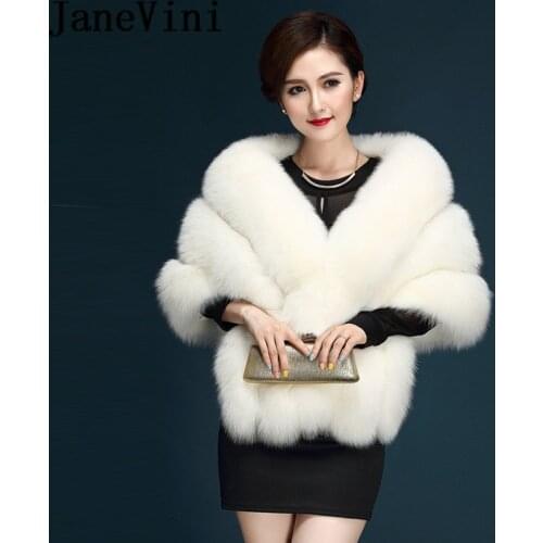 JaneVini High Quality Black Shrug Cape Bridal Bolero Wedding Fur Shawl Faux Fur Bridal Evening Jacket Bolerko Dla Dziewczynki