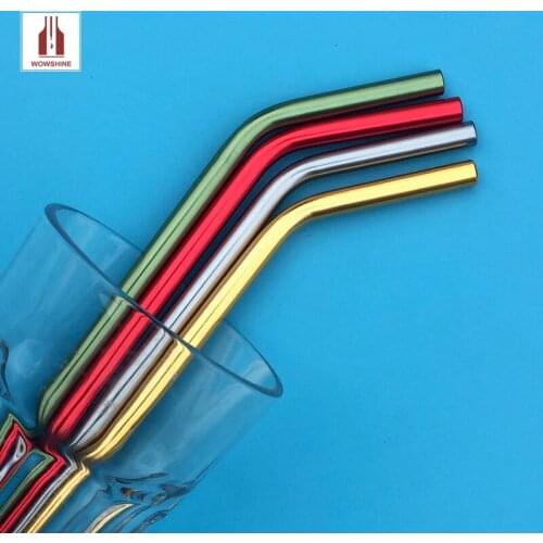 WOWSHINE new mixed color aluminum bent drinking straws100pcs/lot food grade juicy straws 8mm*215mm mixed colors