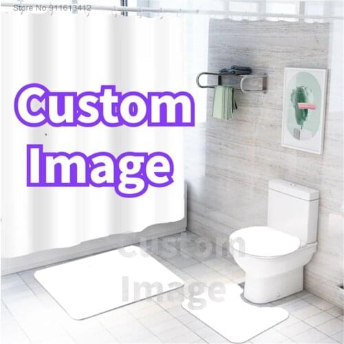 Custom Shower Curtain Set Waterproof Bath Curtain and Bathroom Rug Mats Set Toilet Cover 4 Piece Polyester Bathroom Set for You