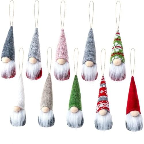 10Pcs/Set Christmas Tree Pendants Lovely Mini Gnome Plush Doll Ornament Handmade Hang Christmas Tree Decorations Holiday Gifts