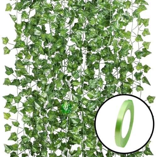12 PCS Artificial Plants Fake Ivy Leave Greenery Vines for Wedding Party Kitchen Garden Wall Decoration Hanging Plants Decor