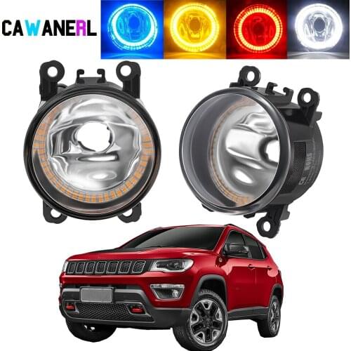 2 X Car Front Bumper Fog Light Assembly For Jeep Compass MP 2017 2018 Angel Eye Halo Ring DRL Fog Daytime Running Lamp 20W 12V